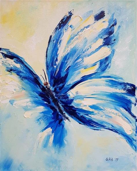 Blue Butterfly Painting Original Oil On Canvas Abstract Etsy