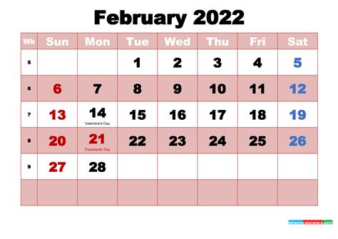Holidays February 2022 Calendar Janhbsf