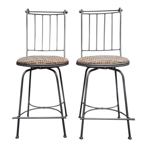 Vintage Wrought Iron Swivel Bar Stools By Charleston Forge A Pair
