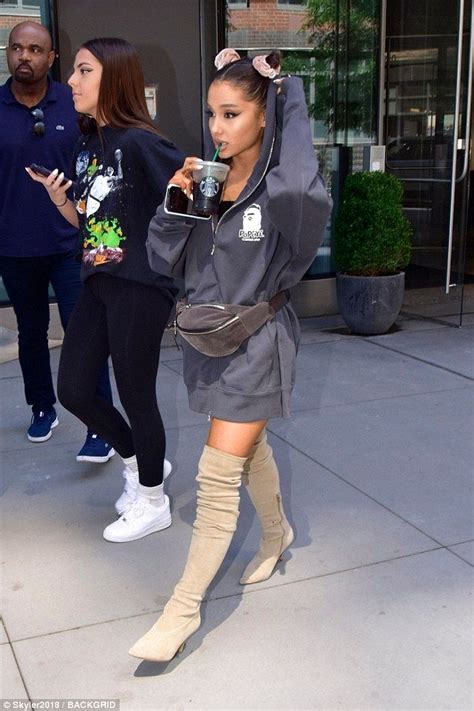 Ariana Grande Rocks Oversized Hoodie And Thigh High Boots In Nyc