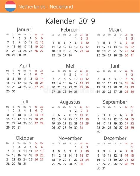 Calendar In Dutch Language For Year 2017 2018 2019 2020 2021 2022