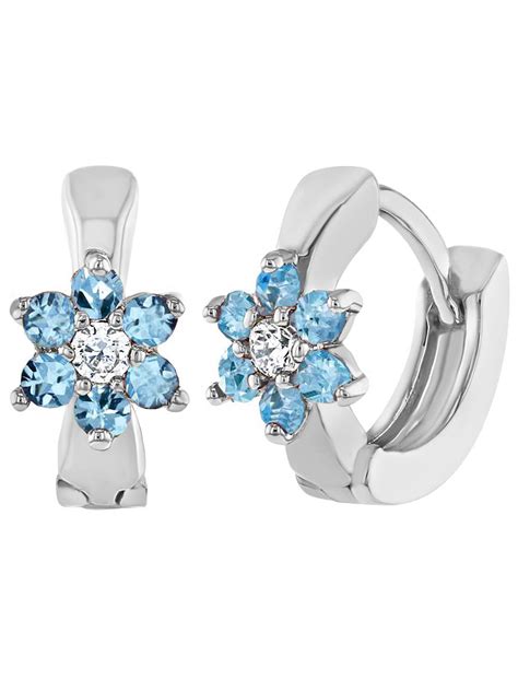 In Season Jewelry Rhodium Plated Light Blue Crystal Flower Hoop Baby