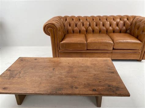 English Leather Chesterfield Sofa In Beautiful Cognac Color For Sale At