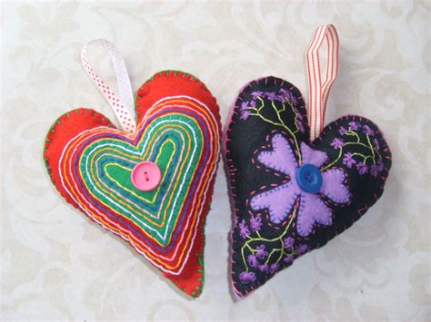 Embroidery On Felt Hearts Felt Hearts Crafts Heart Crafts Embroidery