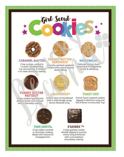 Abc Girl Scout Cookie Menu In Green No Pricing 85 X 11 Etsy