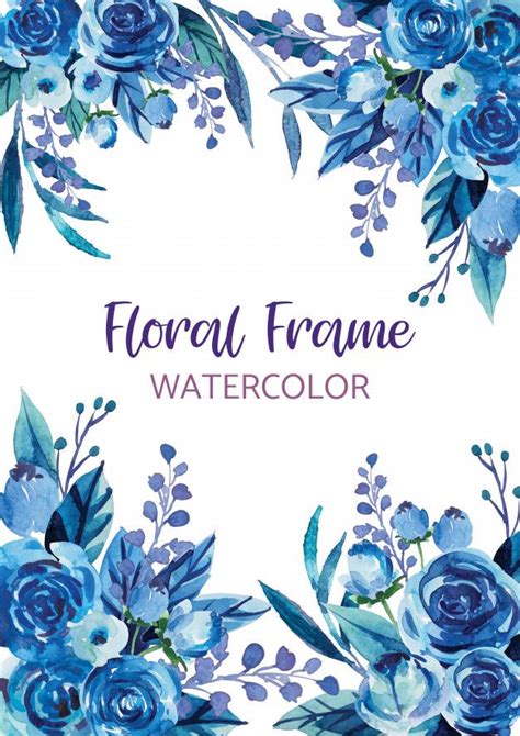 Watercolor Floral Frame With Blue Flowers