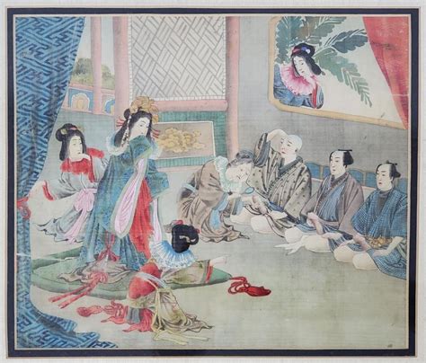 Lot Antique Japanese Erotic Shunga Painting On Silk
