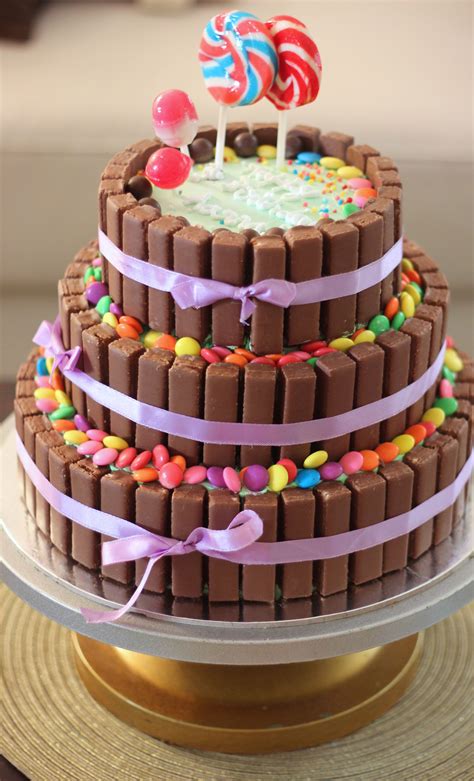 3 tier chocolate birthday cake kitkat cake with the kitkats replaced by perk receitas