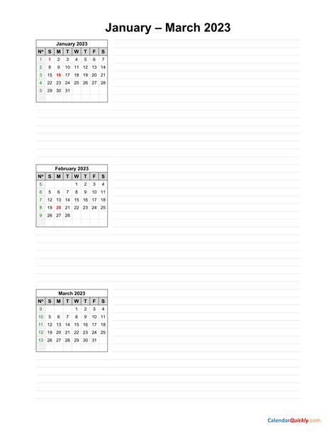 January To March 2023 Calendar Calendar Quickly