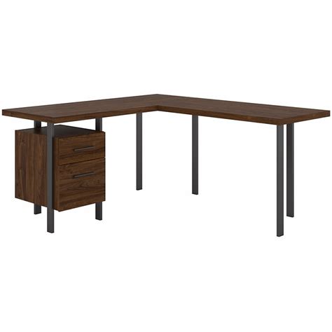 Architect 60w L Shaped Desk With Drawers In Modern Walnut Engineered