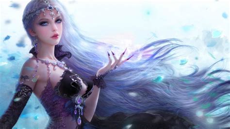 Beautiful Girl Princess Blue Long Hair Eyes Jewelery Fantasy Art Wallpaper