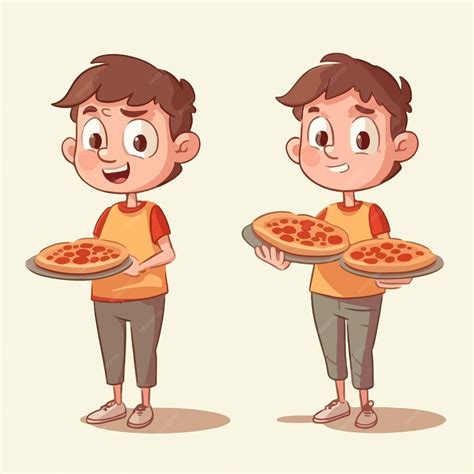 Garçon Savourant Une Illustration De Dessin Animé De Pizza Kid