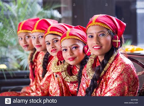 Girls Dressed In Traditional Clothing In Kathmandu Nepal Stock Photo