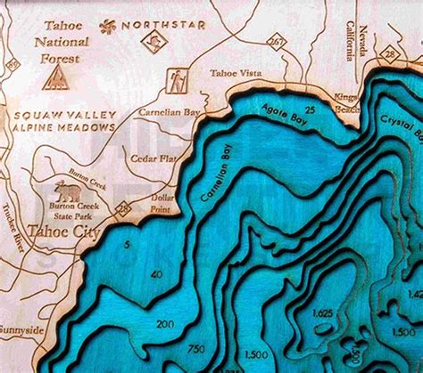 3d Wood Map Lake Tahoe Medium 13 X 17 Higher Elevation