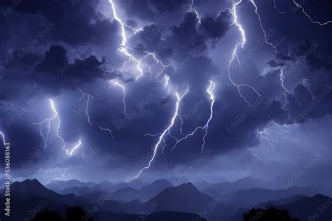 Ilustrace „dark Dramatic Stormy Night Sky With Lightning Bolts Night