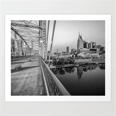 Music City Skyline From The Pedestrian Bridge Nashville Monochrome