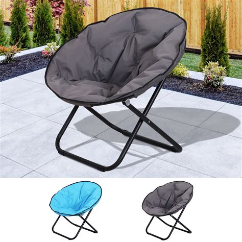 Folding Saucer Moon Chair Oversized Padded Seat Round Oxford Portable