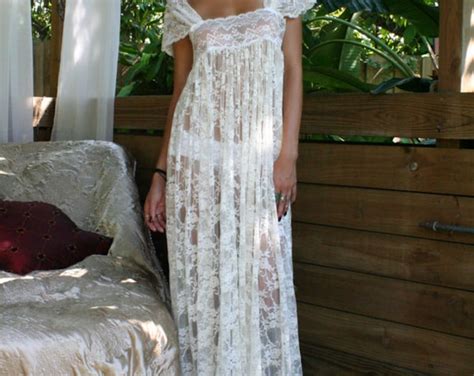sheer lace bridal nightgown wedding lingerie romance boudoir honeymoon off shoulder drop cap