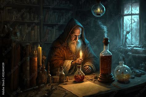 Digital Concept Art Featuring A Medieval Alchemist In A Dark Medieval