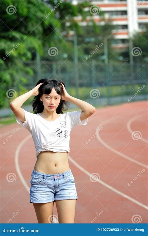 Asian Girl On Runway In School Playground Stock Image Image Of Unrestrained Girl 102726933