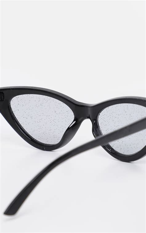 Black Cat Eye Frame Clear Glitter Lens Glasses Prettylittlething