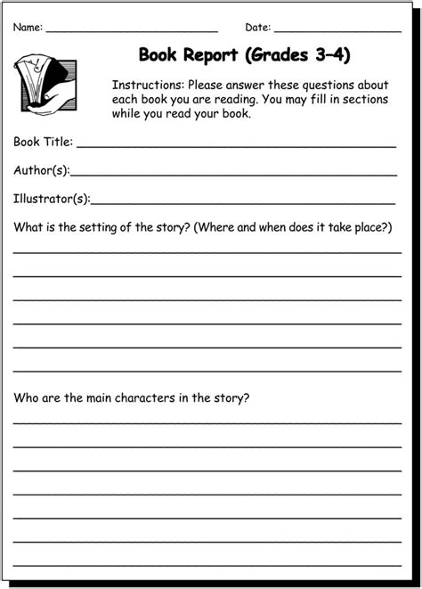 Book Report Print Outs And Writing Practice Sheets Third Grade