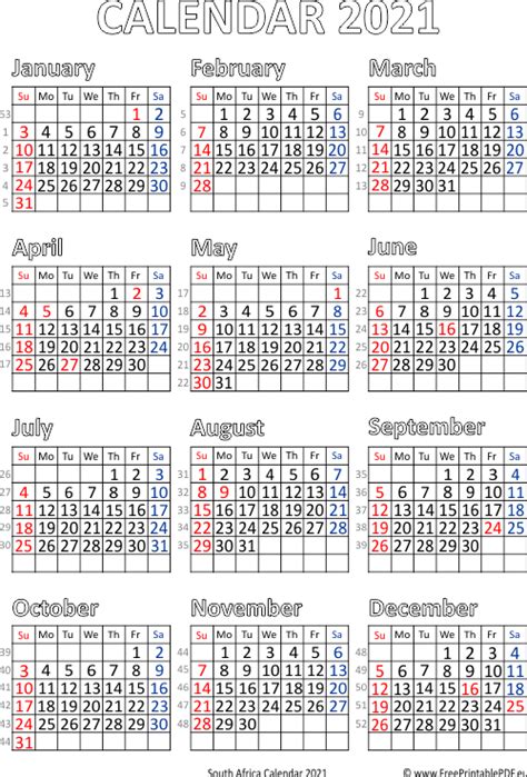 Printable 2021 Calendar With Holidays South Africa