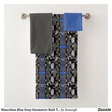 Lindie blue white floral cotton bath towel. Masculine Blue Gray Geometric Bath Towel Set | Zazzle.com ...