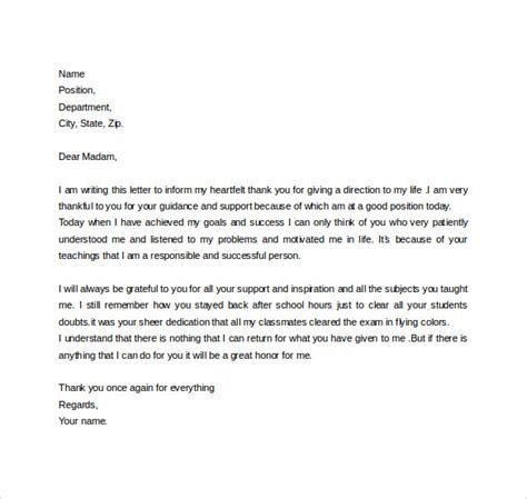 Thank You Letter To Teacher 11 Download Free Documents In Pdf Word