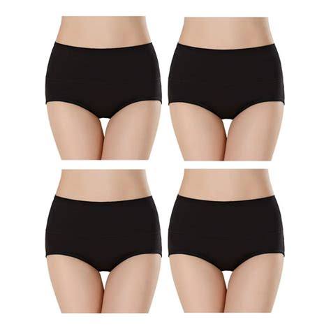 Sayfut Womens High Waist Cotton Underwear Full Coverage Brief Panty Black 4 Pack