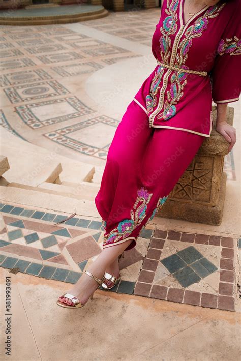 moroccan traditional dress embroidery on the caftan festive women s clothing in morocco stock