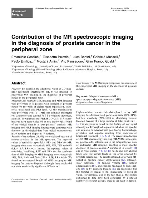 Pdf Contribution Of The Mr Spectroscopic Imaging In The Diagnosis Of Prostate Cancer In The