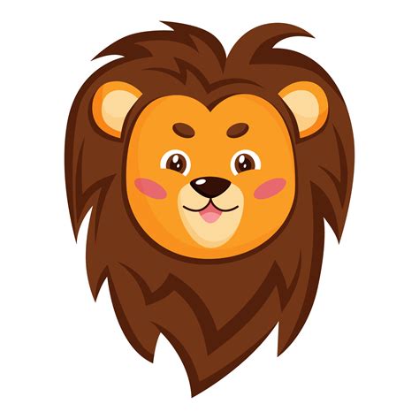 Cute Cartoon Lion Head Vector Illustration Isolated On White