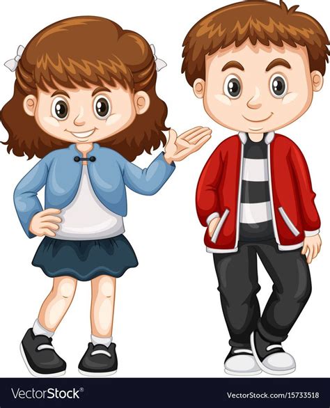 Happy Boy And Girl Standing Royalty Free Vector Image Cute Love