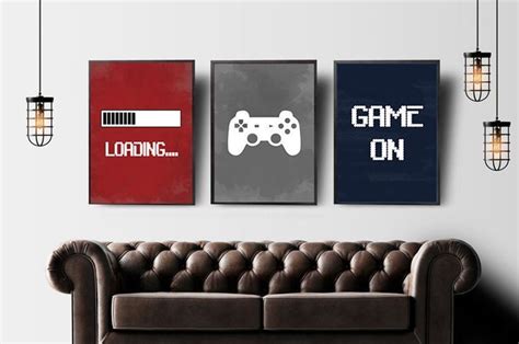 Video Game Wall Art Gaming Prints Set Gaming Wall Art Set Of 3 Blue Red Nursery Prints For