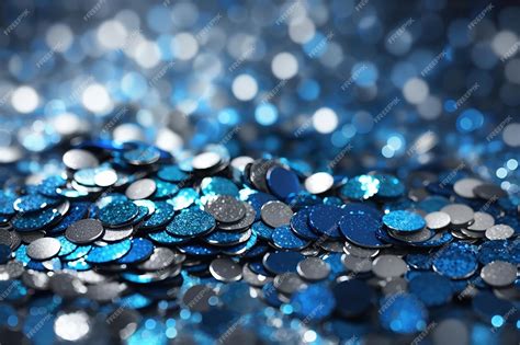 Premium Ai Image Blurry Shimmering Background Of Blue Sequins Silver