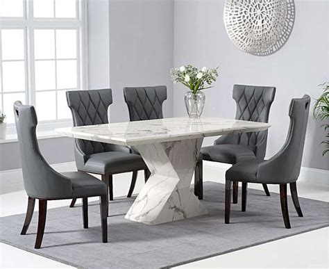 Aaron 160cm White Marble Dining Table With Freya Dining Chairs Dining
