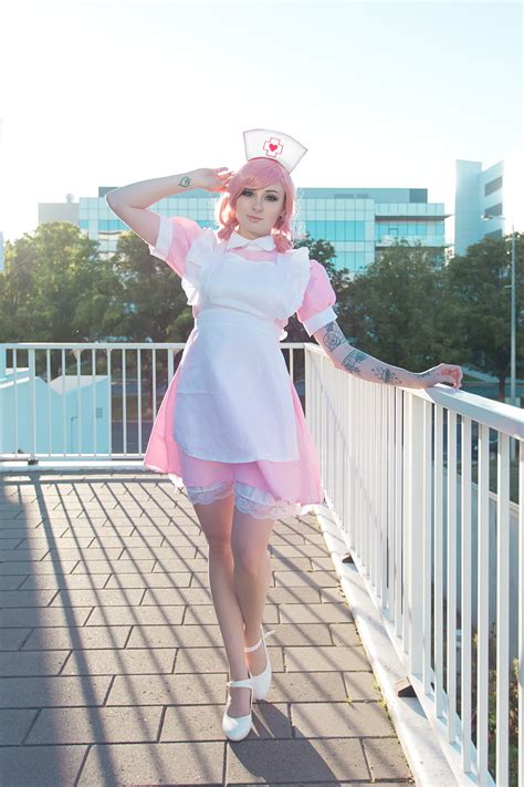 Kayla Erin model women cosplay Pokémon Nurse Joy pink hair pink lipstick HD phone
