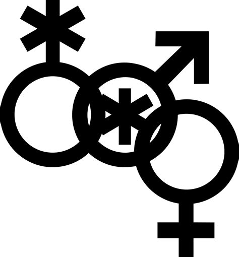 Nonbinary man symbol interlocked with nonbinary and Venus symbols.