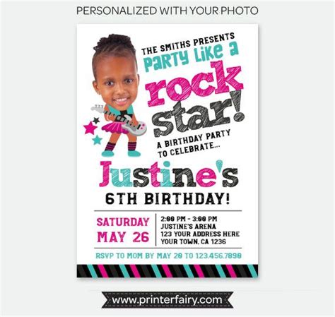 Rock Star Birthday Invitation With Photo This Listing Is For A