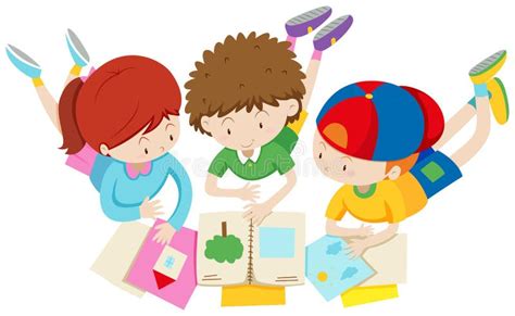 Children In Group Reading And Discussing Stock Vector Illustration Of