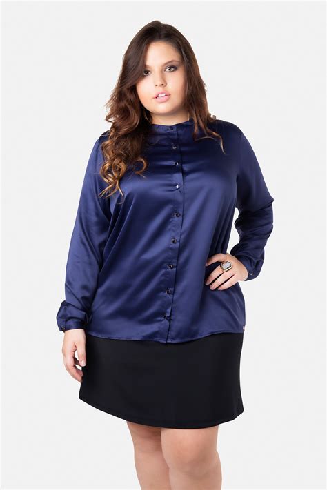 plus size navy blue satin button blouse plus size buttoned blouse fashion