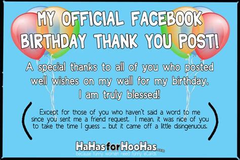 Facebook Birthday Thank You 4x6 100 Ppi Funnies Pinterest