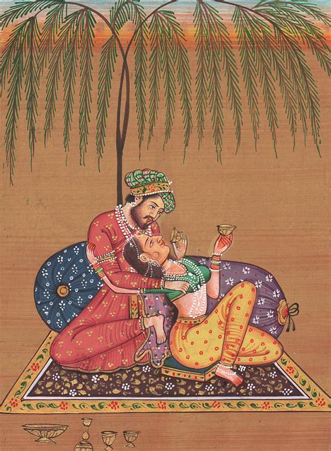 King Of India Mughal Art Of Love Kamsutra Under The Tree Paper Painting