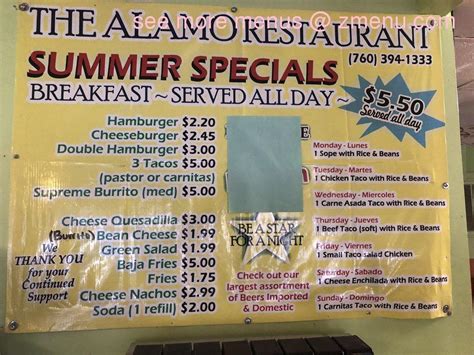 Menu At Alamo Restaurant Salton City S Marina Dr