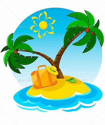 Cartoon Island Tropical Summer Vacations Tree Palm