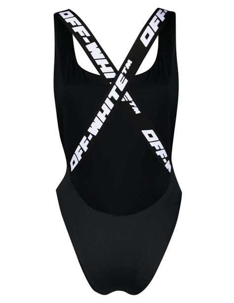 off white one piece swimsuit with logo straps black