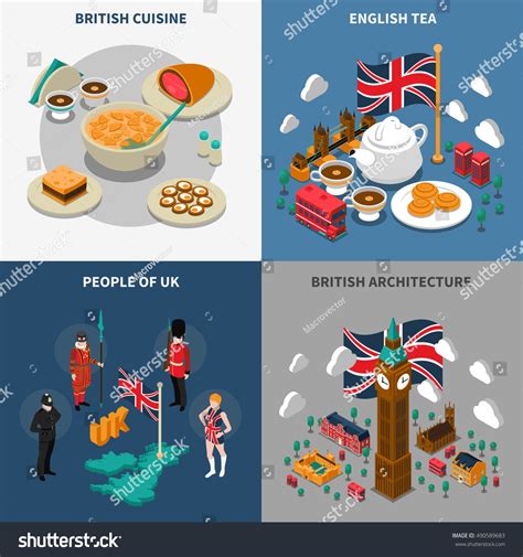 Great Britain Touristic Isometric 2x2 Icons Stock Vector Royalty Free