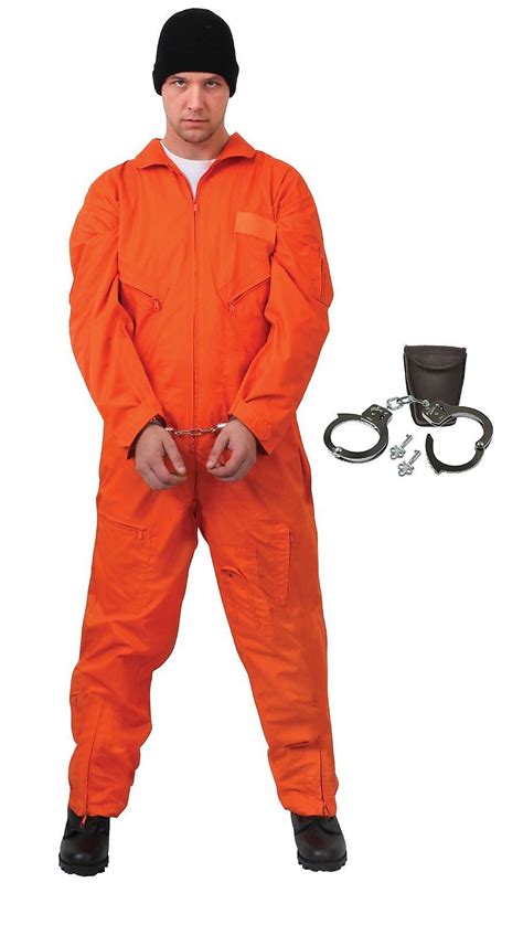 adult s inmate prisoner halloween costume convict s uniform and hand grunt force