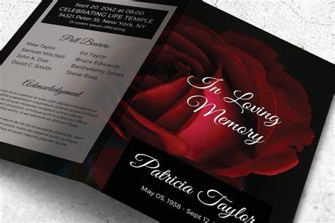A Red Rose Themed Memorial Card Template Divine Love